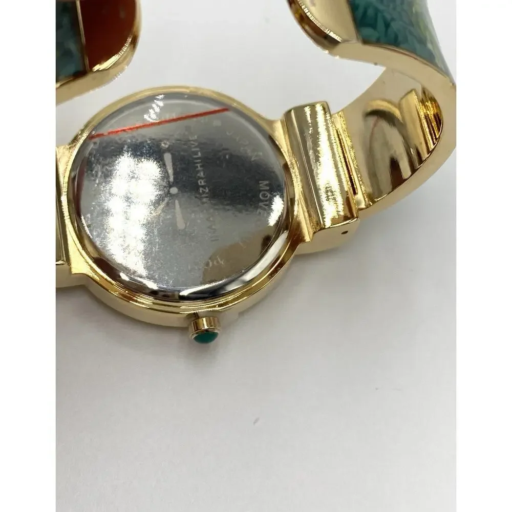 Isaac Mizrahi Live Women’s Watch Stainless Steel Green Gold Cuff New